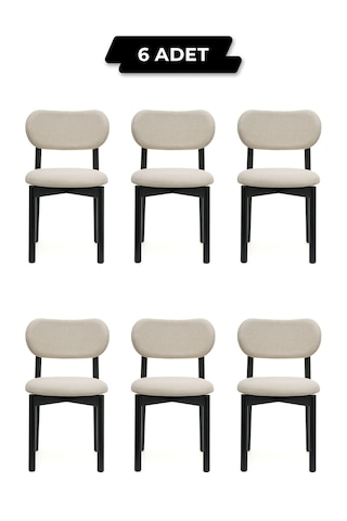 Ocean Siyah Ahşap 6'li Mutfak Salon Yemek Odası Sandalyesi