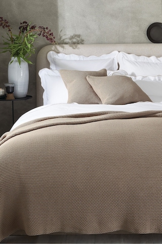 The White Company Lyra Throw, Yumuşak Pamuk Örgü Battaniye, 140 X 200 Cm Polyester Battaniye Kahverengi Tek Ebat