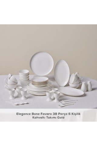 Elegance Bone Favaro 38 Parça 6 Kişilik Kahvaltı Seti Gold Çok Renkli