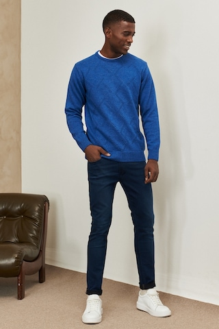 AC&Co / Altınyıldız Classics Erkek Saks Mavi Standart Fit Normal Kesim Bisiklet Yaka Jakarlı Yünlü Triko 4A4923100205SKSXL Saks