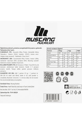 Mustang Nutrition Protein Coffee Karamel Aromalı 10 Gr X 20 Servis 200 Gr Yüksek Proteinli Kahve Çözünebilir