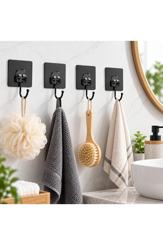 Orret Home 10 Adet Güçlü Yapışkanlı Askı, Delmeden Montaj Siyah Duvar Askılığı, Banyo Mutfak Havlu Anahtar Çanta Askısı, 6,5 X 6,5 Cm Yapışkanlı Kanca Seti 12 Izgara