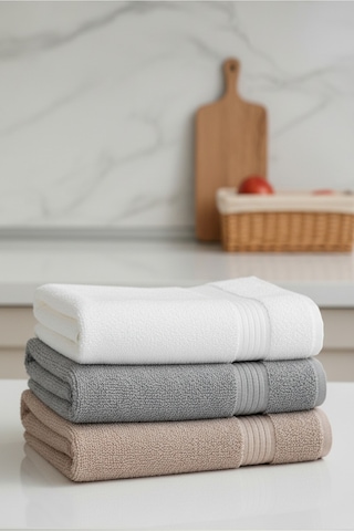 Elia 3 Adet %100 Pamuk En İyi Emici El Ve Yüz Havlusu Mutfak Havlusu Banyo 30x50cm Bej Gri Beyaz Çok Renkli
