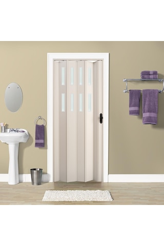 Faran Dekorasyon 87 x 215 Beyaz Renk Camlı Pvc Akordiyon Kapı - FRNAKMODEL-0-43