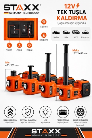 Staxx St12ryma Premium Muhteşem Kriko Seti Elektrikli Kriko Kompresör Bijon Sökme Ve Led Fenerli Ful