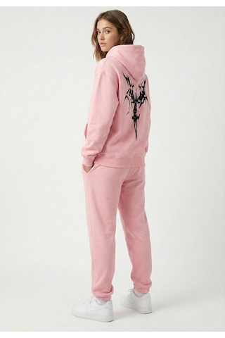 Nevermind Unisex Oversize Hoodie Grafik Sembol Baskılı Pembe