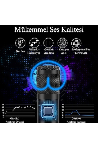 Profesyonel Kondansatör Mikrofon Seti Ayarlanabilir Stand Usb Pc Bağlantılı Youtube Karaoke Podcast