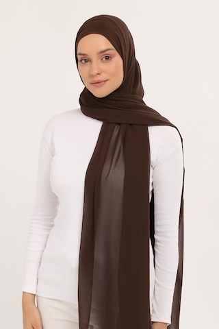 Altobeh Hazır Lüks Pratik Hijablı Şifon Şal Kahve Rengi