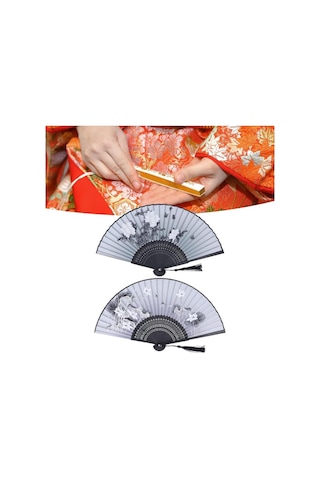 Beluga Yelpaze Bambu Serinletici Vintage Siyah Şık Püsküllü Japon Yelpaze 0334-0433 2 Adet