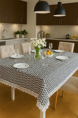 Lüks Modern Masa Örtüsü -leke Tutmaz Su Geçirmez Dantel Detaylı Detaylı Masa Örtüsü Beyaz