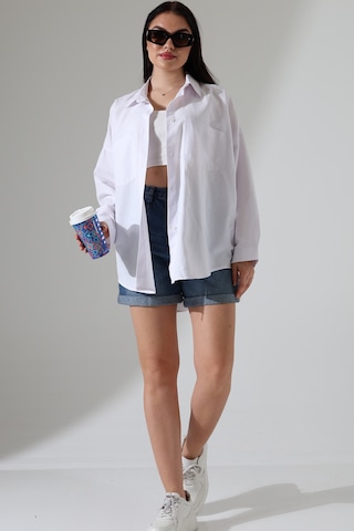Gömlekçiniz Oversize Poplin Kumaş Çift Cepli Kadın Tunik Gömlek