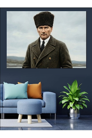 Kalpaklı Atatürk Portresi Dekoratif Kanvas - Mdf Ahşap Tablo