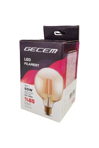 6w G95 Rustik Led Filamentli Ampul Sarı Işık 660 Lümen 2li Paket