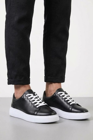 Papuçcity Pisagor Ps-581 Erkek Hakiki Deri Sneakers Spor Ayakkkabı Siyah - Beyaz