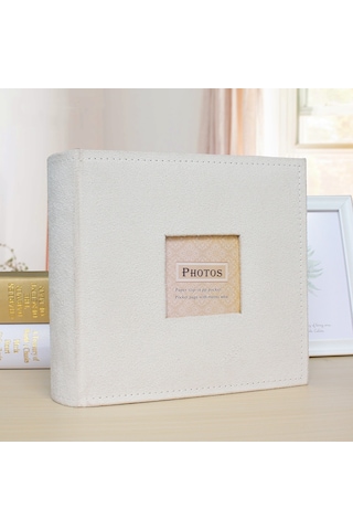 Sones 6 İnç 200 Sayfa Flanel Retro Fotoğraf Albümü Ara Fotoğraf Saklama Defteri Beyaz