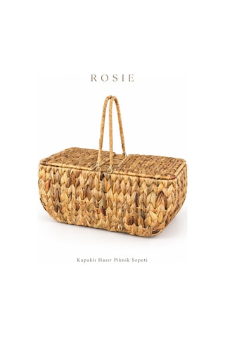 Rosıe 2 Kapaklı Hasır Piknik Sepeti 45 Cm Karışık