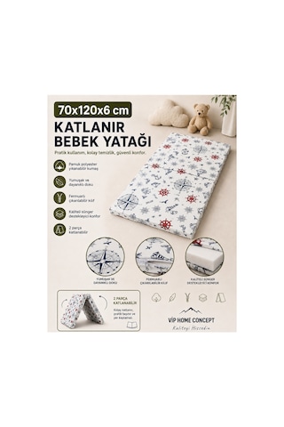 Katlanır Çocuk Yatağı Sünger Yer Yatağı Oyun Minderi Taşınabilir 70x120x6 Cm-marin 70 x 120 CM