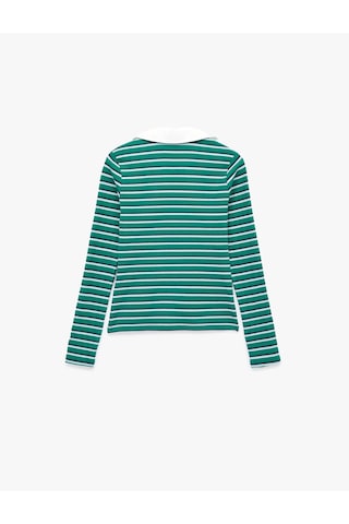 Koton Pamuklu Slim Fit Uzun Kollu Polo Yaka Çizgili Tişört Yeşil Çizgili 6sak50114ek