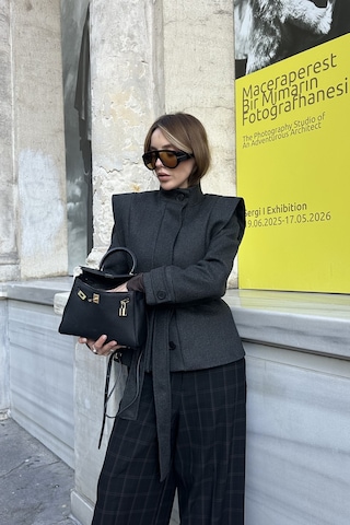 Antrasit Vatkalı Kuşaklı Kaşe Ceket - 1001 Antrasit