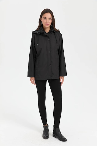 Desen Triko Kadın Kapüşonlu Yan Cepli Kısa Trençkot 24417 Siyah Siyah