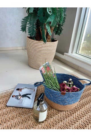 Kulplu Düzenleyici Sepet Leke Tutmaz Mavi-natural 31x20 Cm Natural