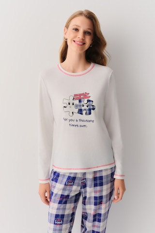 Suwen Friends Pijama Takımı Sh26234660375 Mavi Ekoseli