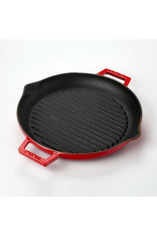 Lava Döküm Yuvarlak Izgara Kızartma Tavası 30 cm Kırmızı LVYSGT30
