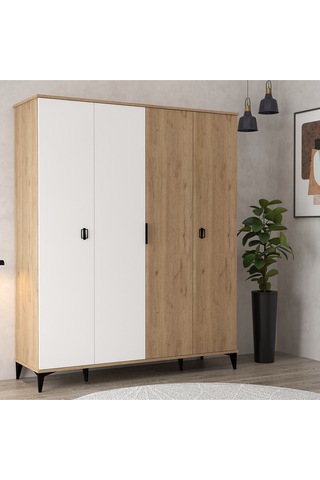 6403 Neva 4 Kapılı 200 Cm Gizli Çekmeceli Gardırop , Elbise Dolabı , Genç Odası Beyaz - Sepet