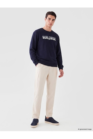 LC Waikiki Lc Waıkıkı Lacivert Bisiklet Yaka Baskılı Erkek Sweatshirt