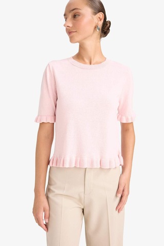Defacto Regular Fit Bisiklet Yaka Kısa Kollu Kazak G0186ax25aupn525 Pembe