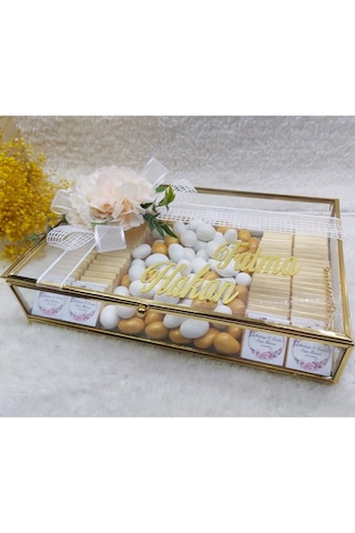 Metal Cam Kutuda Süslü Nişan Çikolatası 80 Adet Tek Güllü