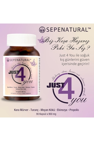 Sepe Natural Just 4 You Kara Mürver Propolis Turunç Meyan Kökü Ekinezya Ekstreleri 90 Kapsül x 900 MG﻿﻿