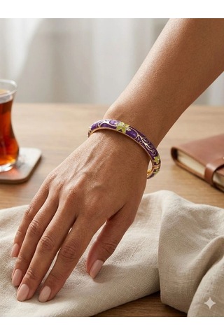 Purple Blossom Mine İşlemeli Kelepçe Bileklik - Kbl0468 Çok Renkli