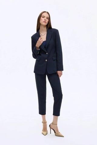 Quzu Kapak Cepli Düz Kesim Düğmeli Lacivert Kadın Blazer Ceket Ckt00923 Lacivert