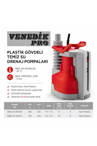 Atlantis Venedik Qsb-jh-750122 Plastik Gövdeli Temiz Su Drenaj Pompa 750w