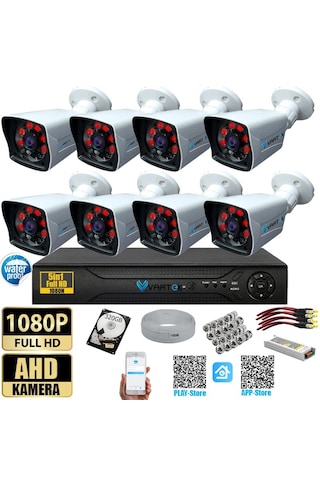 8 Kameralı 320 Gb Hdd 5mp Lensli 1080p Fullhd Kamera Seti - Su Gecirmez- Sabit İp Gerektirmez