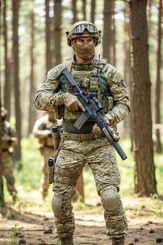 Single Sword Sword Dirsek Detaylı Polo Yaka Kadın&erkek Combat T-shirt Single Multicam