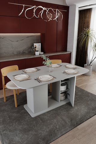 Modern Dolaplı 6 Kişilik Mutfak Yemek Masası %100 Mdf Mutfak Yemek Odası Masası Ym06 Kül Gri
