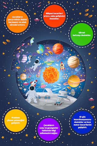 Mert Bebek Uzay Temalı 49 Parça Yuvarlak Çocuk Puzzle 3+ Yaş Eğitici Büyük Boy Puzzle 48 Cm Astronot