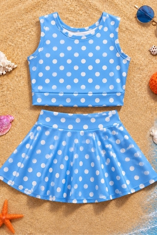 Esila Kids Kız Çocuk Puantiyeli Etekli Mayo Takımı Mavi