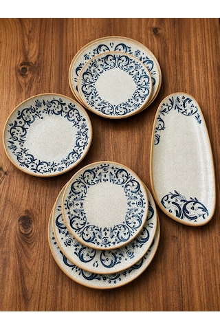 8 Parça Viento Gourmet Flat Plate Vintage Sunum Set Desenli Servis & Yemek Tabağı Seti Çok renkli
