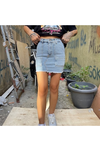 Kaizer Kadın Kot Mini Etek Buz Mavisi