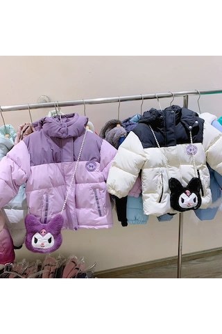 Snapbuy Kız Çocuk Kışlık Mont Kuromi Desenli Şık Ve Rahat Pamuklu Dolgulu Ceket Mor