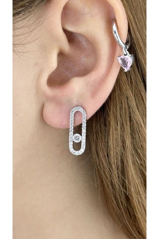 Zirkon Taşlı, Ataç, Çelik Küpe 613, Gümüş Renk Gümüş