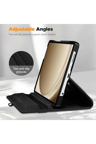 Tab A9 Plus X210 Yatay Ve Dikey Standlı 360 Derece Döner Tablet Kılıfı Siyah Arka Kapak
