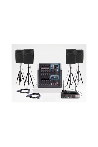 Okul Tören Ses Sistemi - Profesyonel Set - 12" Güçlü Hoparlörler - Telsiz Mikrofonlu - Bluetooth Mikserli - Kolay Kurulum