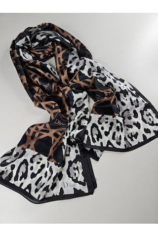 Miorel Scarfs Leopar Tema Cd Tema Vual İpek Şal Aksesuar Fular Silk Scarfs Shawl Hijab Kahverengi