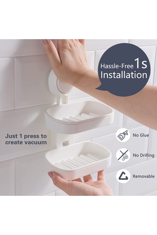 Hombey Banyo İçin İki Katlı Plastik Sabun Tutucu, Süspansiyon Cup Tasarımı, Delme Yok, Su Tüpü Özelliği, 5kg Yük Kapasitesi Beyaz