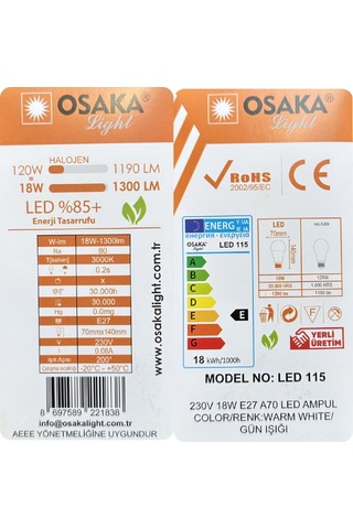 4 Adet Osaka 18w 120w Sarı Işık 3000k E27 Duylu Kalın Duy Led Ampul