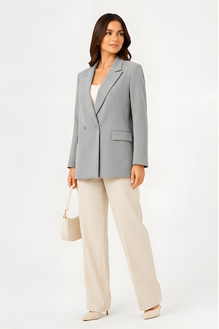 Lili Woman Kadın Kruvaze Açık Gri Blazer Ceket Çift Düğmeli, Cep Kapaklı P.3982g